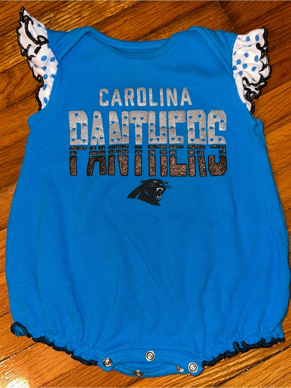 NFL ~ Carolina Panthers~ Blue Ruffle-Sleeve Baby Romper ~ 3/6 Months